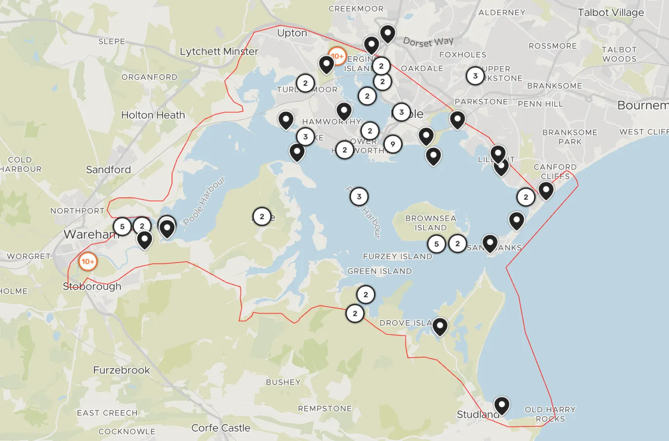 A screenshot of the map platform showing poole harbour