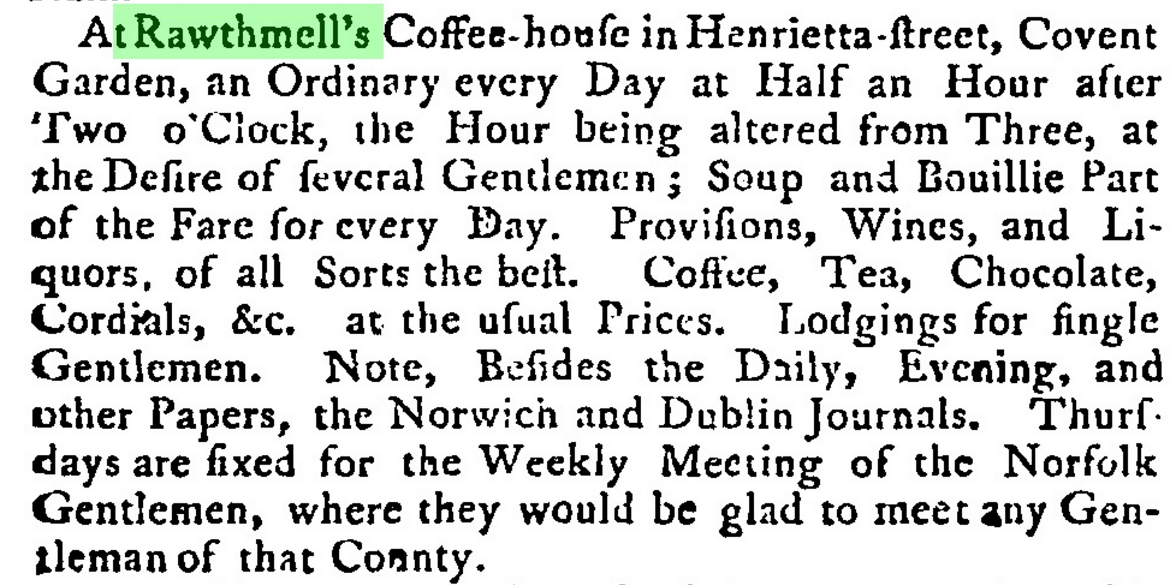 Literary houses - Rawthmell's Coffee House, Henrietta Street at number 25  in Covent Garden